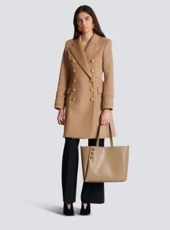 Women Balmain Embl&egrave;me Grained Calfskin Tote Bag