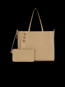 Women Balmain Embl&egrave;me Grained Calfskin Tote Bag
