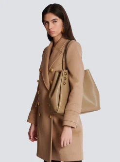 Women Balmain Embl&egrave;me Grained Calfskin Tote Bag