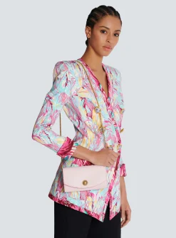 Women Balmain Embl&egrave;me Grained Calfskin Clutch