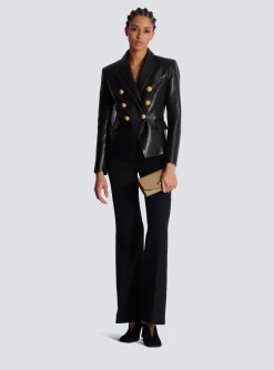 Women Balmain Embl&egrave;me Grained Calfskin Clutch