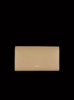 Women Balmain Embl&egrave;me Grained Calfskin Clutch