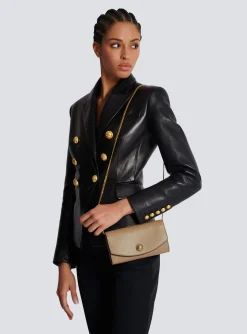 Women Balmain Embl&egrave;me Grained Calfskin Clutch