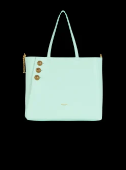 Women Balmain Embl&egrave;me Grained Calfskin Tote Bag