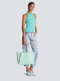 Women Balmain Embl&egrave;me Grained Calfskin Tote Bag