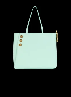 Women Balmain Embl&egrave;me Grained Calfskin Tote Bag