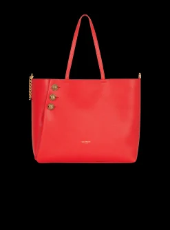 Women Balmain Embl&egrave;me Grained Leather Tote Bag