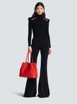 Women Balmain Embl&egrave;me Grained Leather Tote Bag