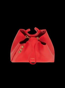 Women Balmain Embl&egrave;me Grained Leather Tote Bag