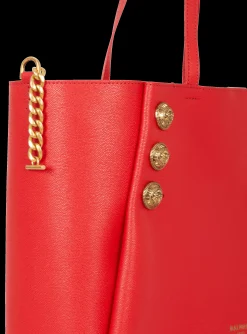 Women Balmain Embl&egrave;me Grained Leather Tote Bag