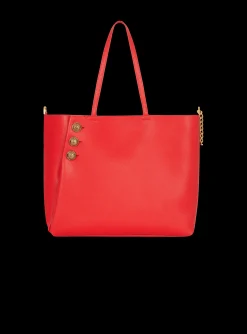 Women Balmain Embl&egrave;me Grained Leather Tote Bag