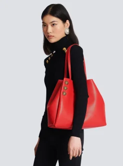 Women Balmain Embl&egrave;me Grained Leather Tote Bag