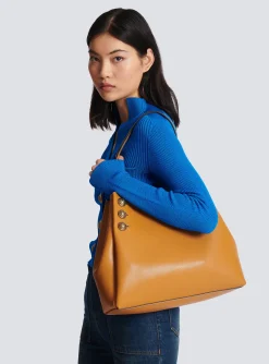 Women Balmain Emblème Grained Leather Tote Bag