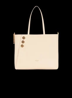 Women Balmain Embl&egrave;me Grained Leather Tote Bag