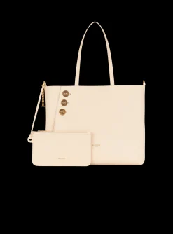 Women Balmain Embl&egrave;me Grained Leather Tote Bag