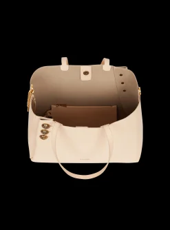 Women Balmain Embl&egrave;me Grained Leather Tote Bag