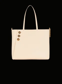 Women Balmain Embl&egrave;me Grained Leather Tote Bag