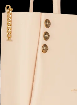 Women Balmain Embl&egrave;me Grained Leather Tote Bag