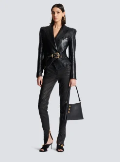 Women Balmain Embl&egrave;me Handbag In Grained Leather