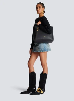 Women Balmain Embl&egrave;me Leather Tote Bag