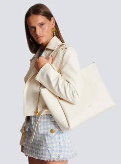Women Balmain Embl&egrave;me Leather Tote Bag