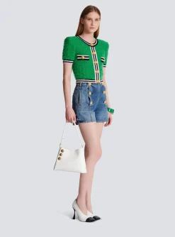 Women Balmain Embl&egrave;me Shoulder Bag In Grained Calfskin