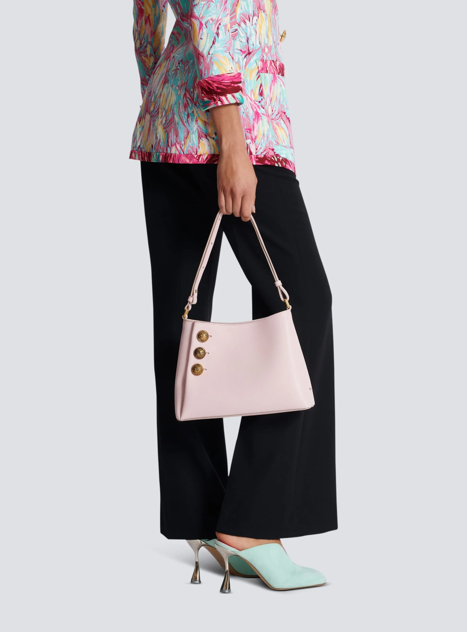 Women Balmain Emblème Shoulder Bag In Grained Calfskin