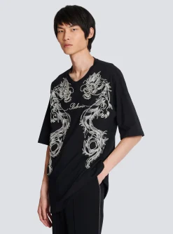 Balmain Embroidered Dragon T-shirt With Rhinestones