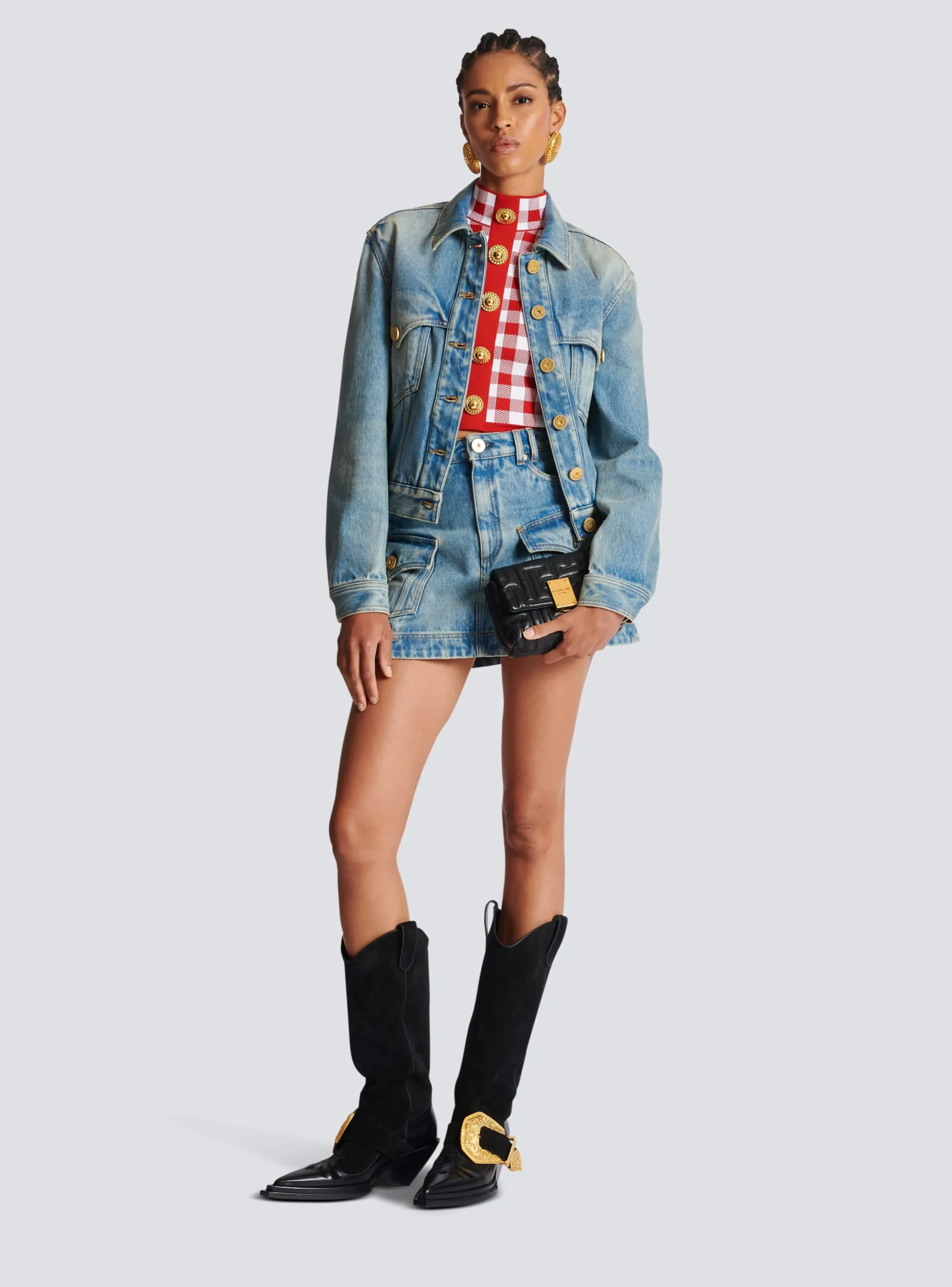 Women Balmain Fine Gingham Knit Tank Top