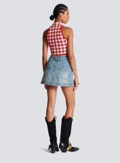 Women Balmain Fine Gingham Knit Tank Top