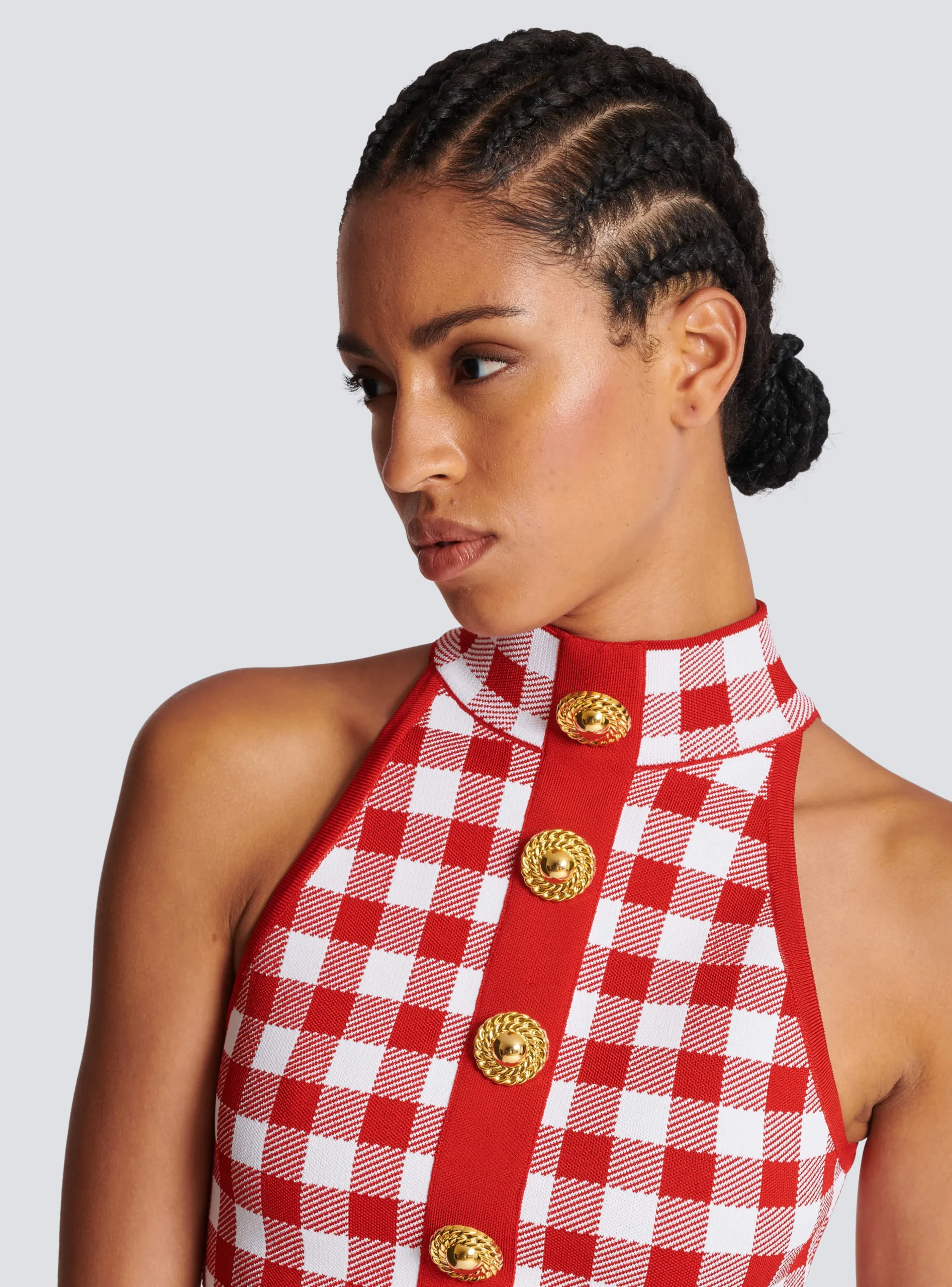 Women Balmain Fine Gingham Knit Tank Top