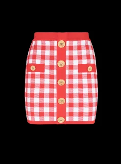 Women Balmain Fine-knit Gingham Skirt