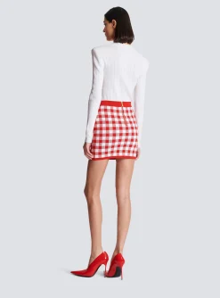 Women Balmain Fine-knit Gingham Skirt