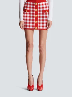 Women Balmain Fine-knit Gingham Skirt