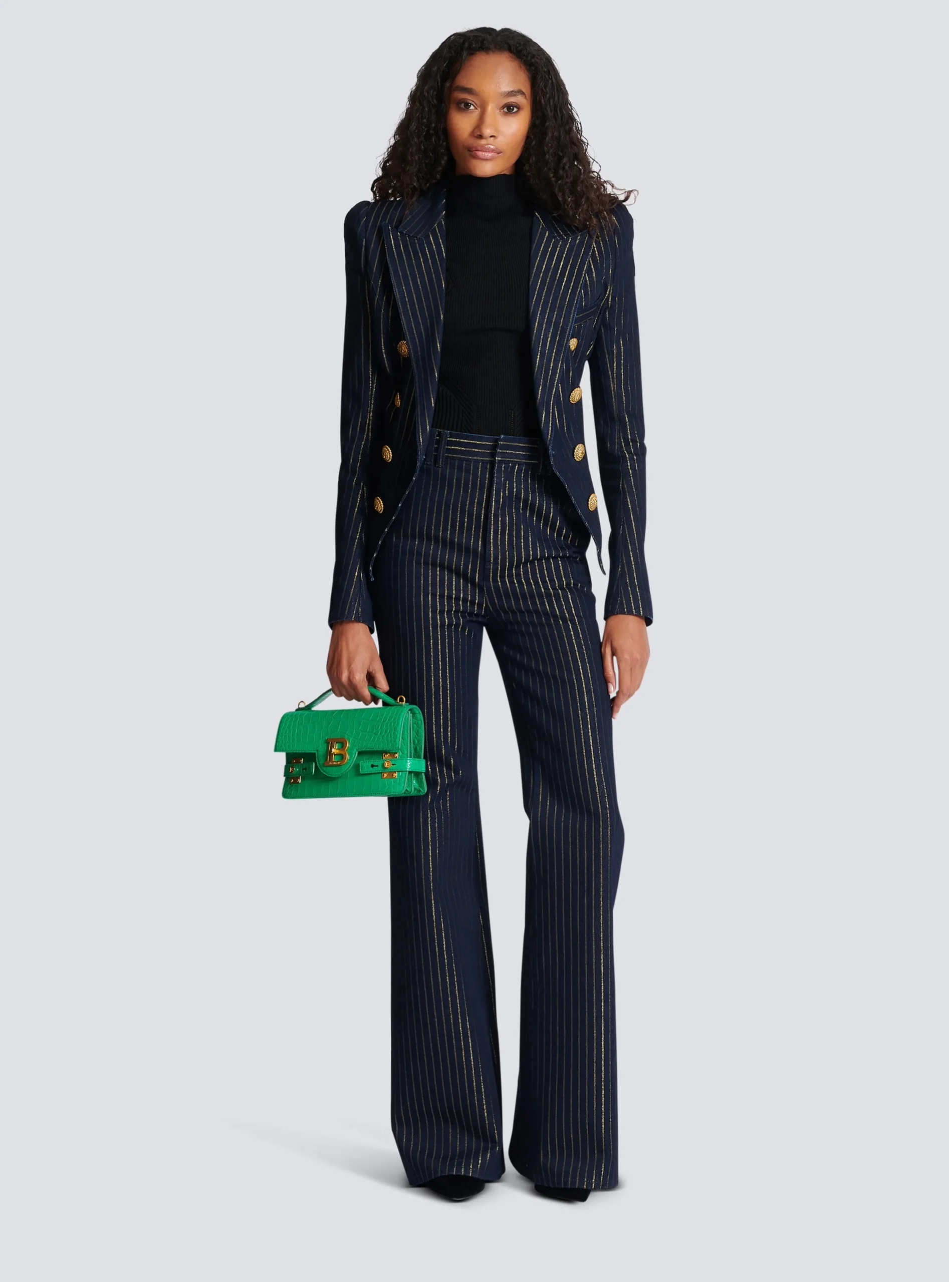 Women Balmain Flared Jeans With Lurex Stripes