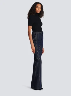 Women Balmain Flared Jeans With Lurex Stripes