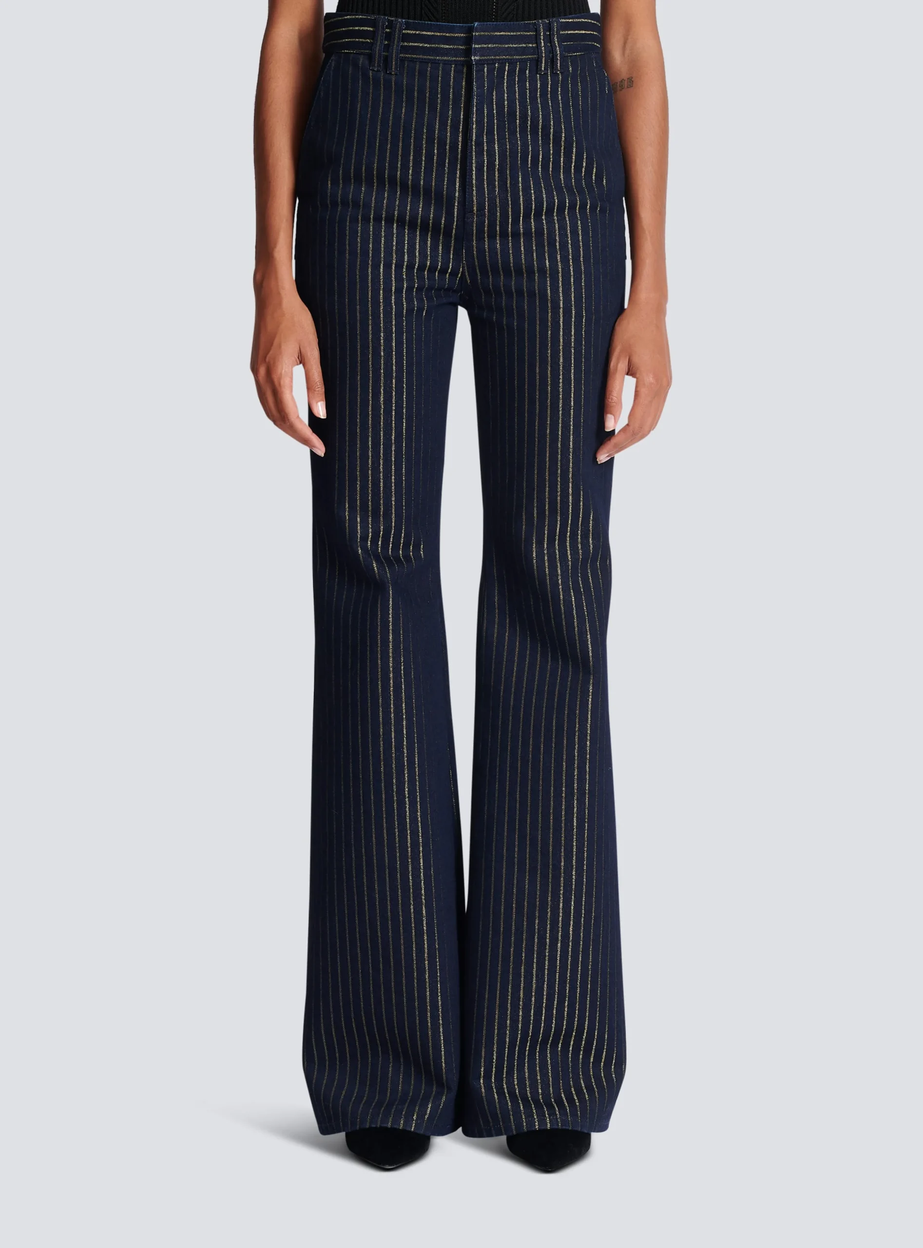 Women Balmain Flared Jeans With Lurex Stripes