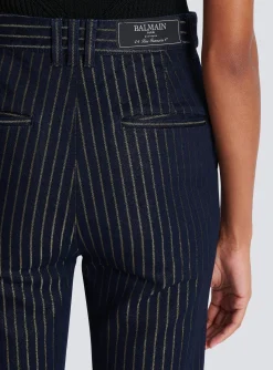 Women Balmain Flared Jeans With Lurex Stripes