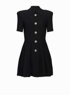 Women Balmain Flared Knit Dress With Buttons
