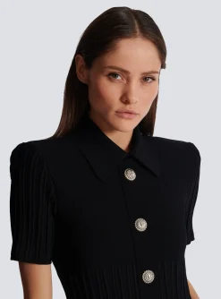 Women Balmain Flared Knit Dress With Buttons