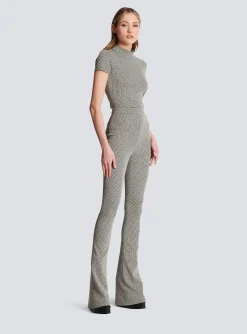 Women Balmain Flared Monogrammed Jacquard Trousers