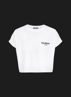 Women Balmain Flocked Paris Cropped T-Shirt