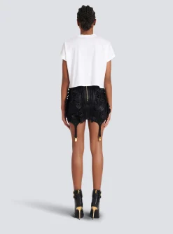 Women Balmain Flocked Paris Cropped T-Shirt