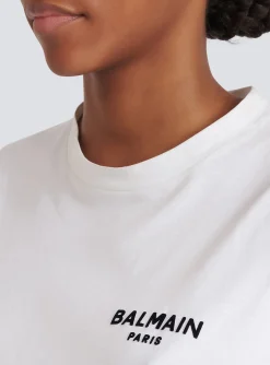 Women Balmain Flocked Paris Cropped T-Shirt