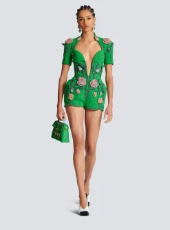 Women Balmain Flower-embroidered Playsuit