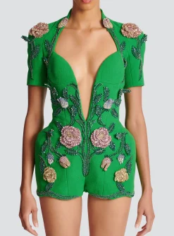 Women Balmain Flower-embroidered Playsuit
