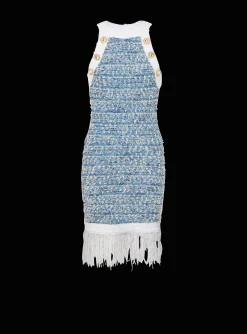 Women Balmain Fringed Denim Tweed Dress