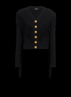 Women Balmain Fringed Fine Knit Cardigan