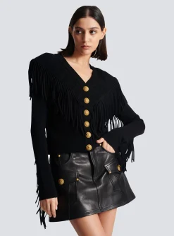 Women Balmain Fringed Fine Knit Cardigan