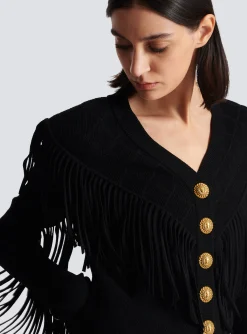 Women Balmain Fringed Fine Knit Cardigan